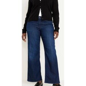 Old Navy WOW Wide Leg Jeans Womens 12 High Rise Dark Blue Denim Stretch Boho